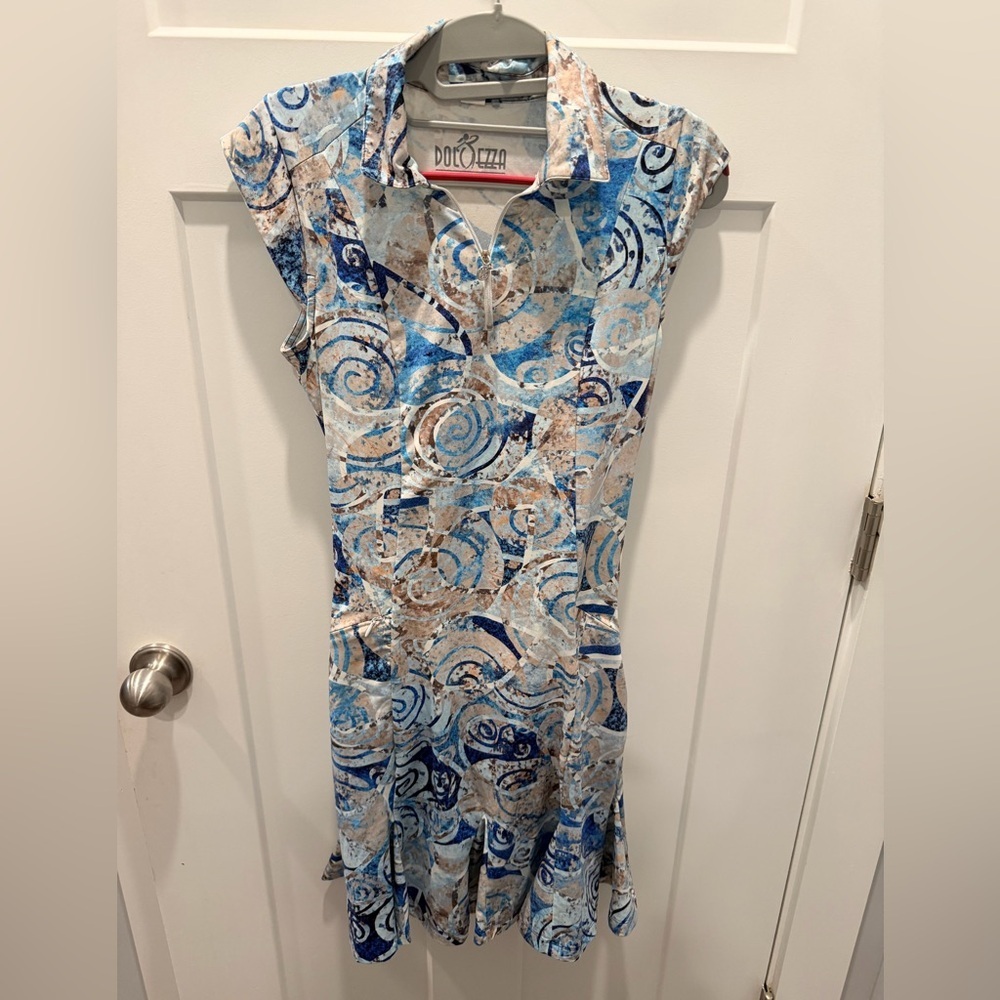 Dolcezza Abstract Print Zip Neck Dress Blue Artwear XS